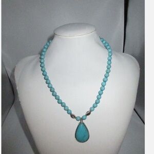 Turquoise Beaded Necklace with Silver Accents